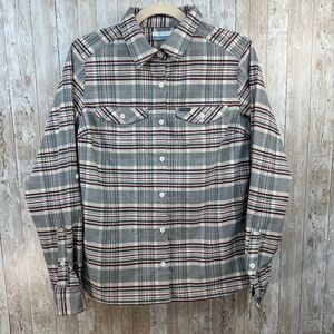 Columbia Womens Flannel Button Up Shirt Medium‎ Plaid Heavy Gray Teal